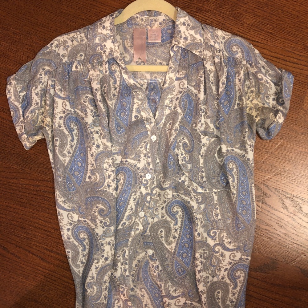 Silk paisley short sleeve blouse